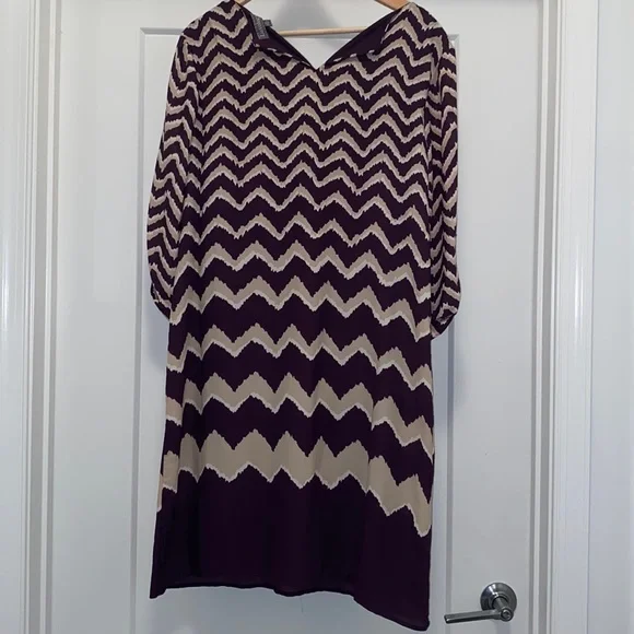 Chevron Print Dress - Purple, Beige, and White - Picture 3 of 4